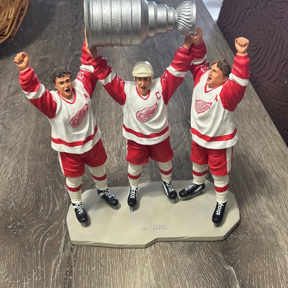 Red and White Hockey Player Figurine Set